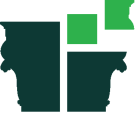 Logo des Akademie-Langzeitprojektes „Disiecta Membra. Steinarchitektur und Städtewesen im römischen Deutschland“. Zu sehen ist ein stilisiertes römisches Kapitell, bestehend aus vier Teilen.
